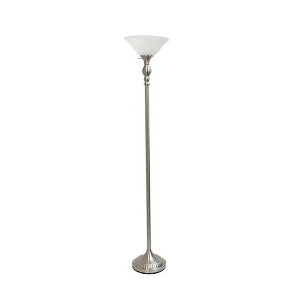 Elegant Garden Design Elegant Designs LF2001-BSN 1 Light Torchiere Floor Lamp with Marbleized White Glass Shade; Brushed Nickel LF2001-BSN